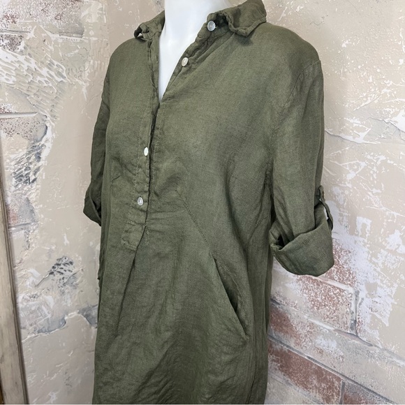 Elena Baldi S green 100% linen dress made in Italy, Lagenlook, minimalist - Picture 2 of 9